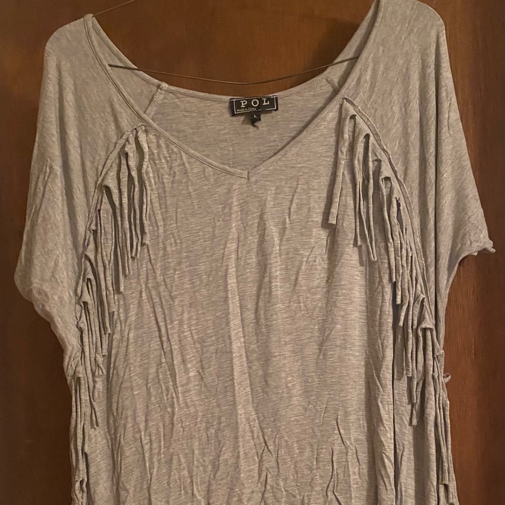 One of my favorites......love this so much.  Grey top/tunic/dress with fringe